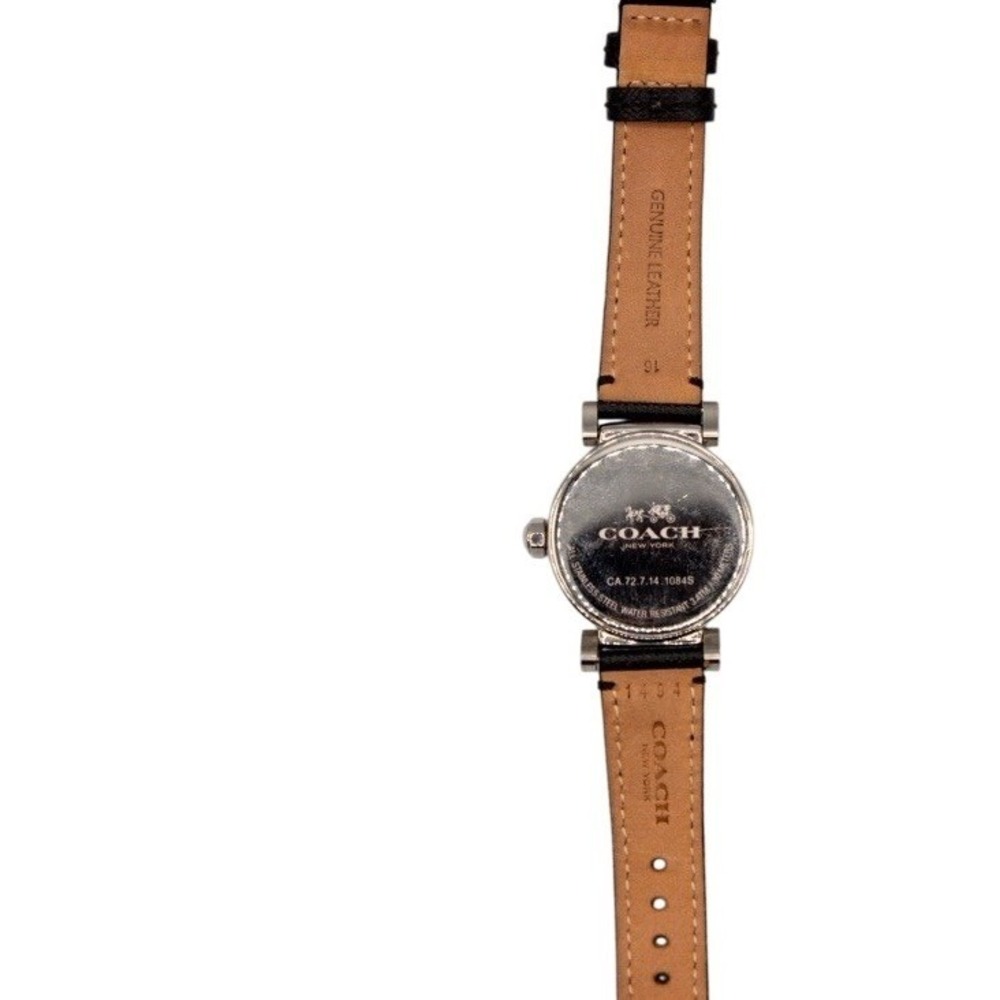 Coach Women's Black Leather Strap Silver Crystal-Accented Watch New Battery - Picture 4 of 5